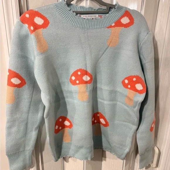 Brand new Miss sparkling mushroom blue sweater size medium and XL - Picture 2 of 4